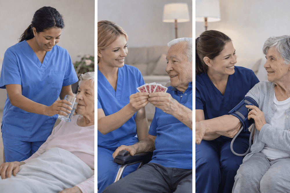 Support workers assisting seniors with daily activities and health support, helping families choose the right disability, in-home, or personal care services.